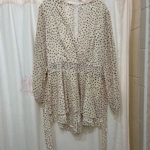 Brown and tan polka dot king sleeve romper